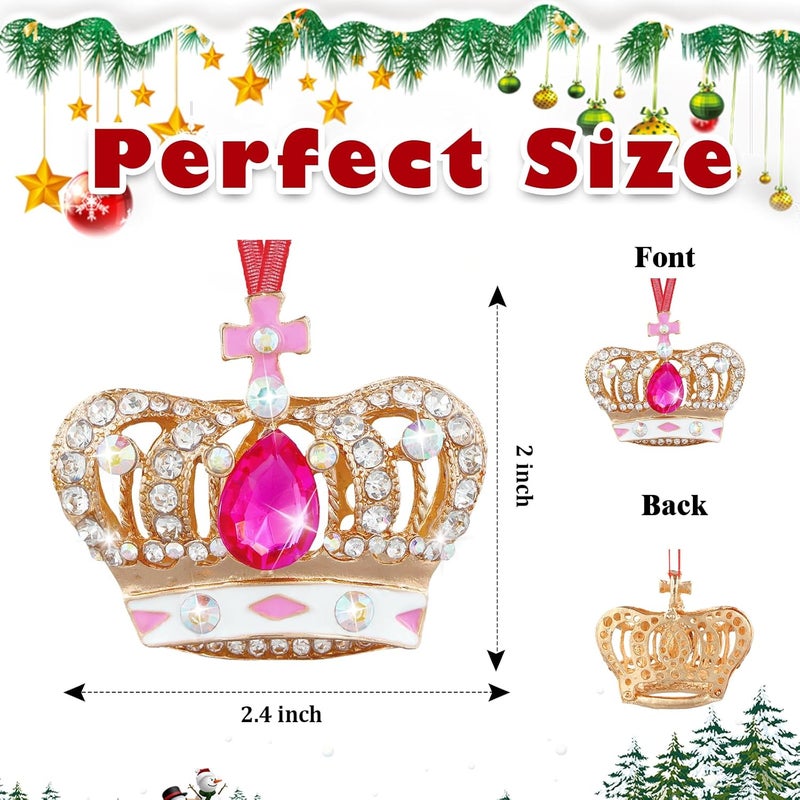 GROWTHMAGIC Store Pink Crown Christmas Ornaments - Metal Crown Christmas Ornaments with Rhinestones Xmas Decor Christmas Decoration Gifts for Women Girls - Image 4